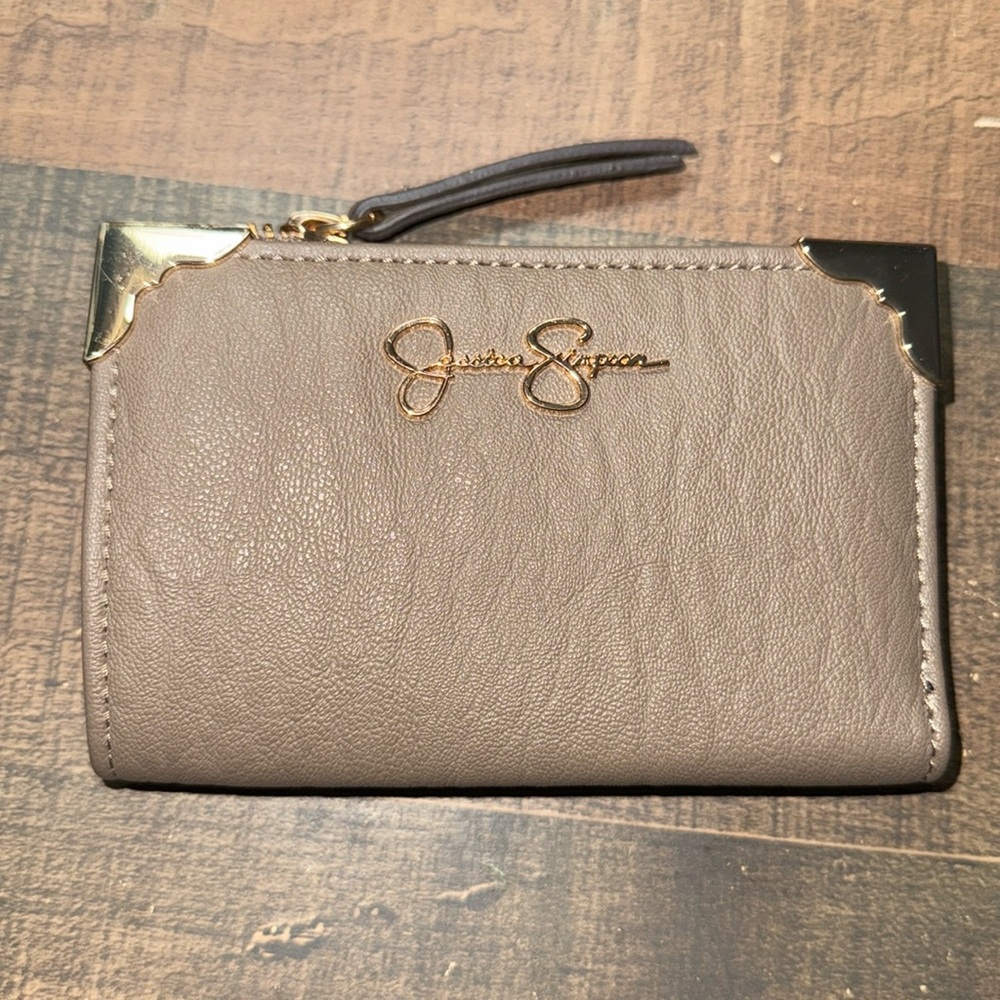 Jessica Simpson Frank Medium Snap Closure Bi-Fold Tan Wallet with Gold Accent